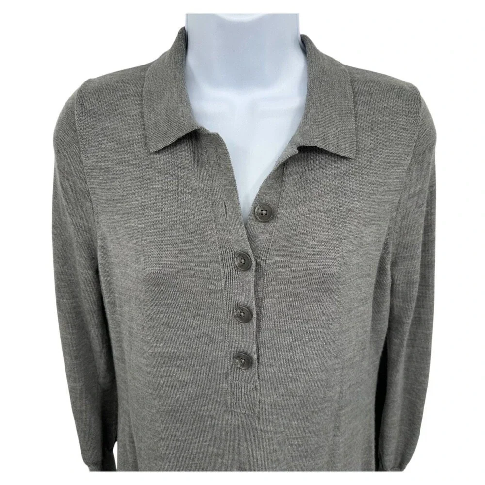 J.CREW Midi Sweater Dress Gray Merino Wool Long Sleeve Collared Women's XSmall